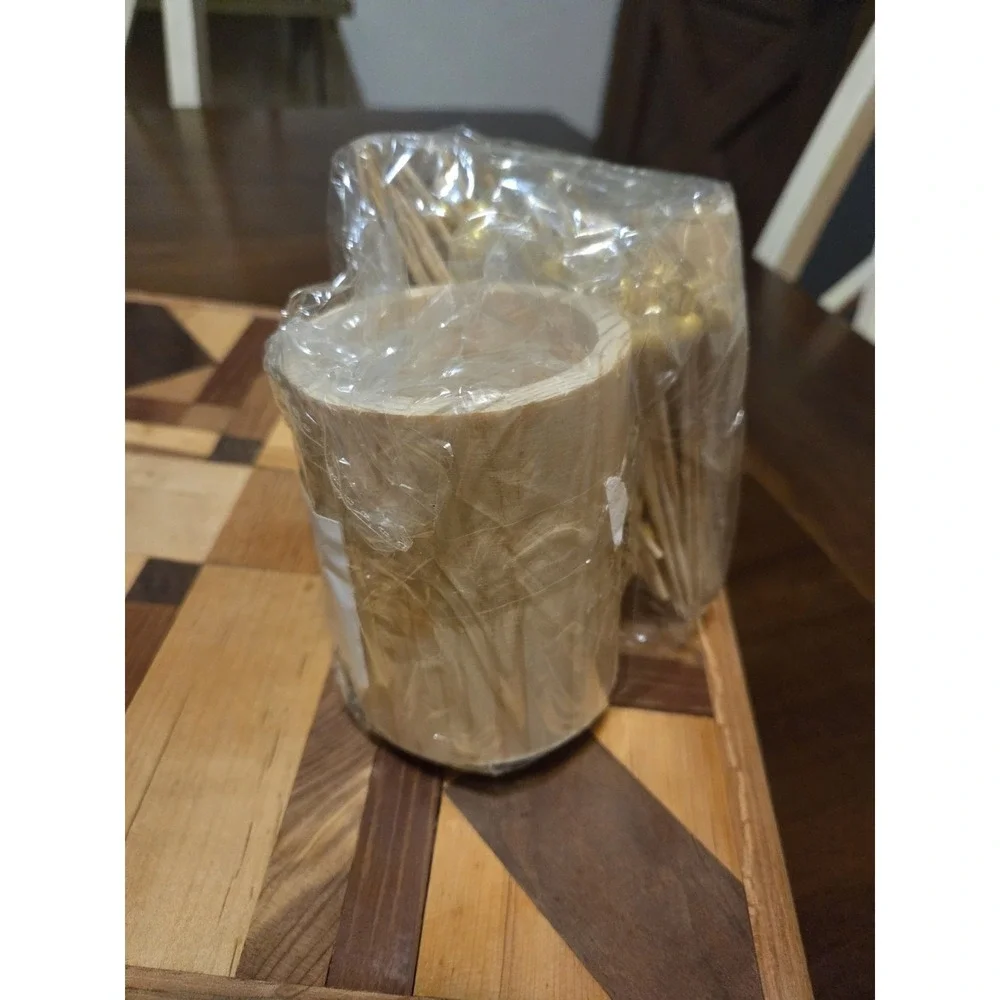 Cocktail Picks And Wooden Holder